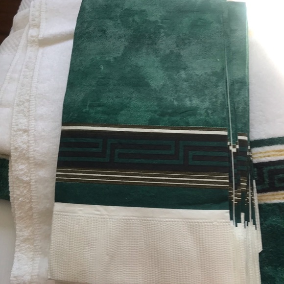 Green and Cream Striped bathroom shower curtain and matching items - Picture 5 of 8